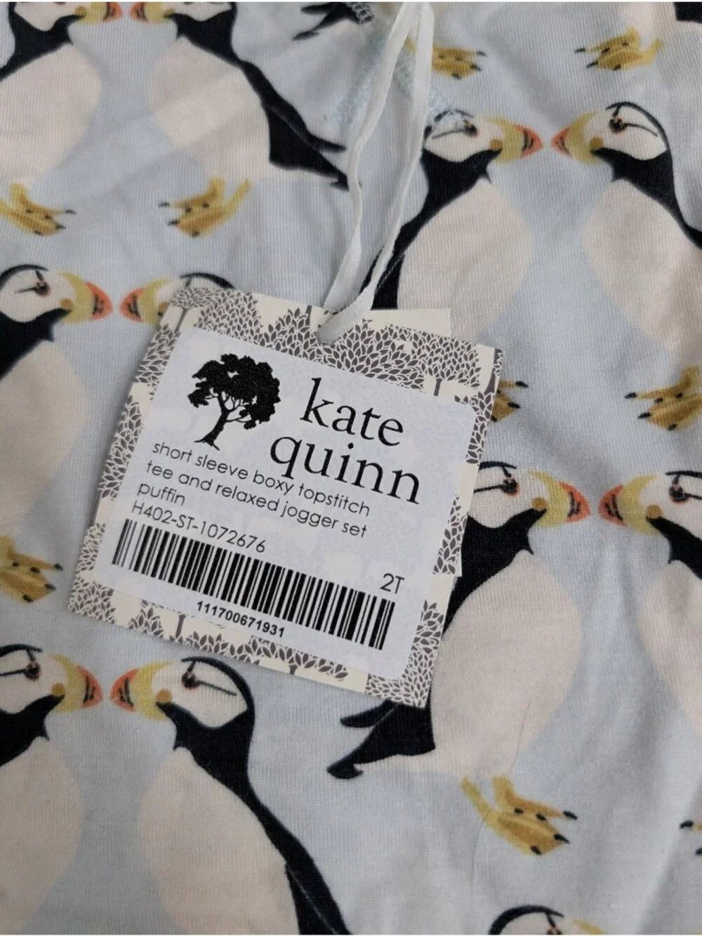 Kate Quinn Modal Puffins Short Sleeve Jogger Set 2T Birds PNW